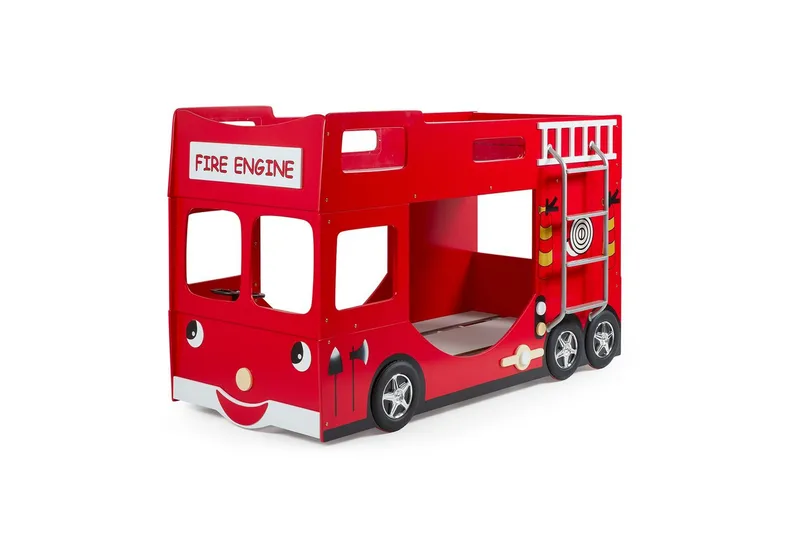 Våningssäng Brandbil Röd 90x200 cm Med madrass, Med madrass