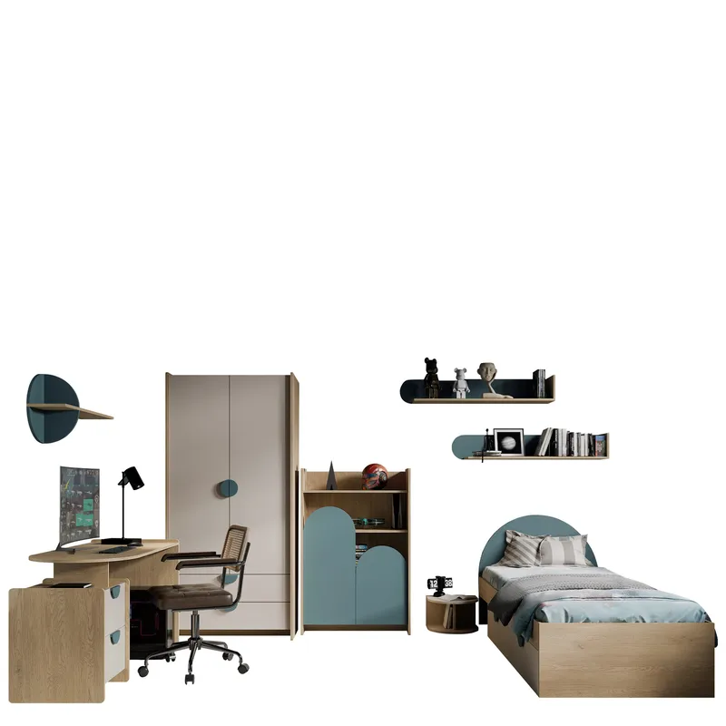 Zarek Sovrumsmöbelset, brun, beige och blå