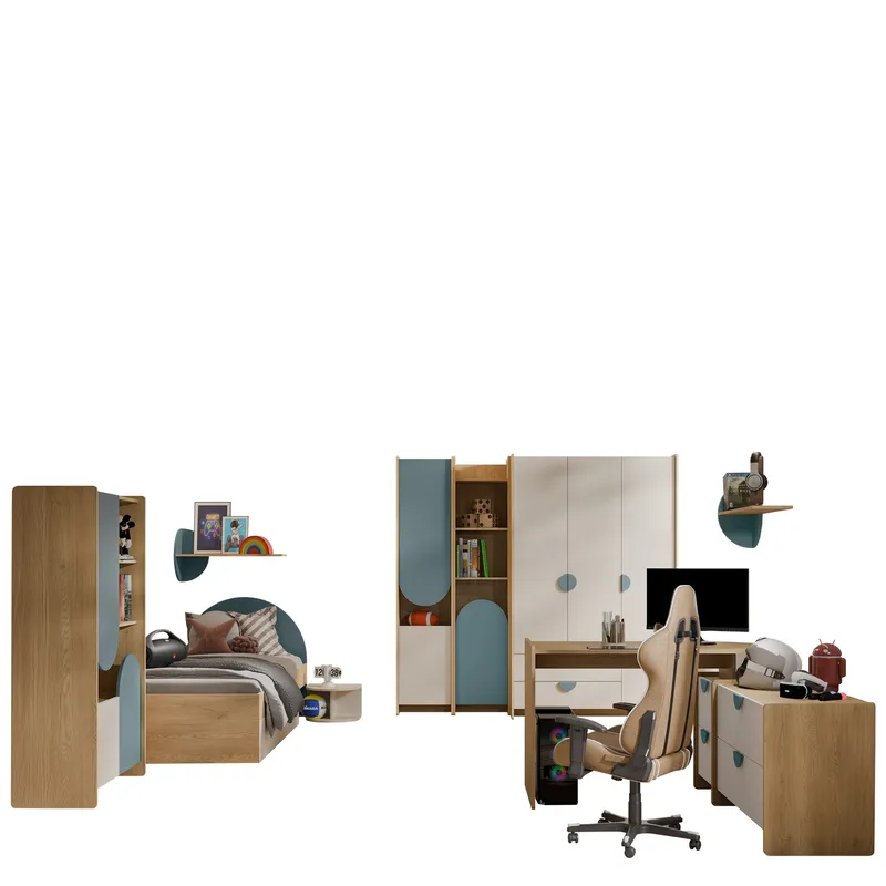 Zarek Sovrumsmöbelset - brun, beige och blå - Möbler - Barnmöbler - Barnmöbelset