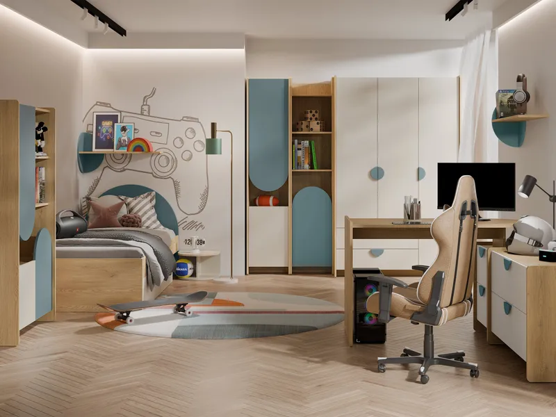 Zarek Sovrumsmöbelset - brun, beige och blå - Möbler - Barnmöbler - Barnmöbelset