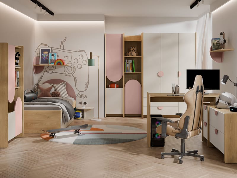 Zarek Sovrumsmöbelset - brun, beige och rosa - Möbler - Barnmöbler - Barnmöbelset