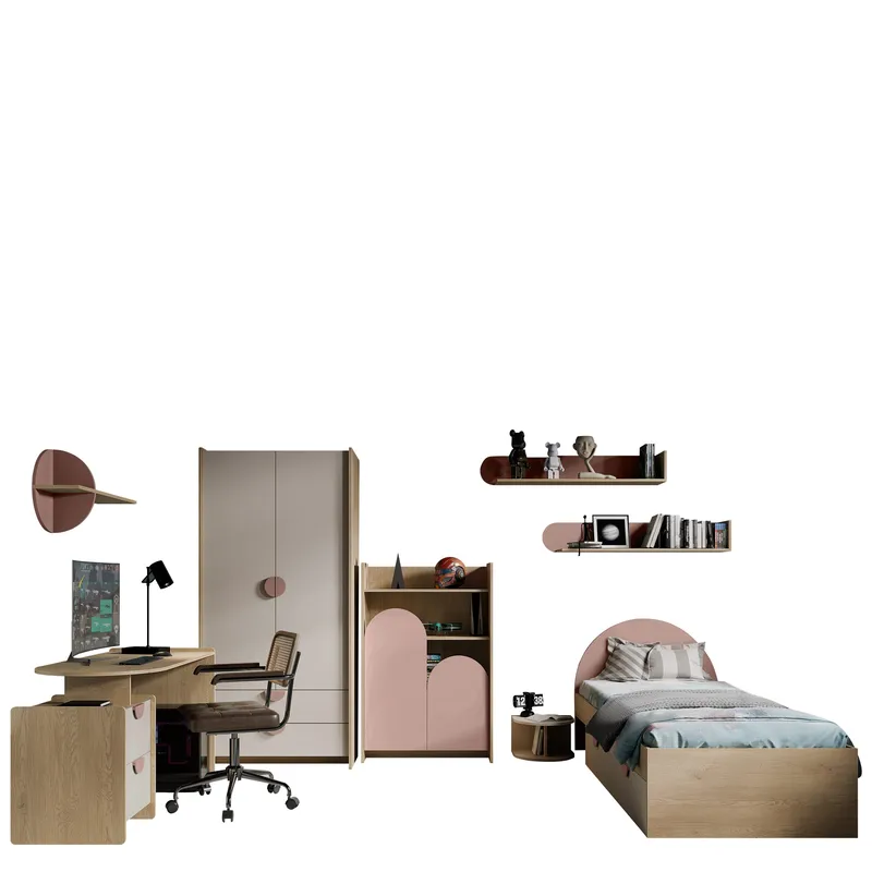 Zarek Sovrumsmöbelset - brun, beige och rosa - Möbler - Barnmöbler - Barnmöbelset