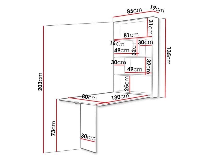 Abi Vägghängt Bord 85x203 cm - Valnöt - Möbler - Bord & matgrupp - Klaffbord & hopfällbart bord