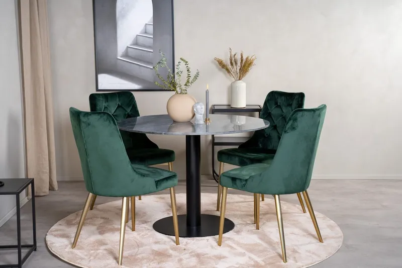 Admira Matbord 106 cm Runt Marmor med 4 Velvet Deluxe Sammetsstol