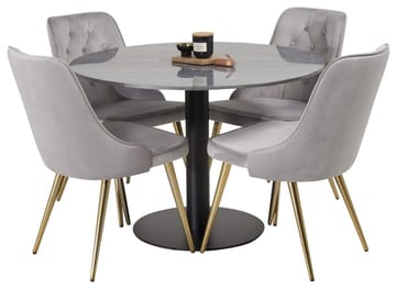 Admira Matbord 106 cm Runt Marmor med 4 Velvet Deluxe Sammetstol - Möbler - Bord & matgrupp - Matgrupp
