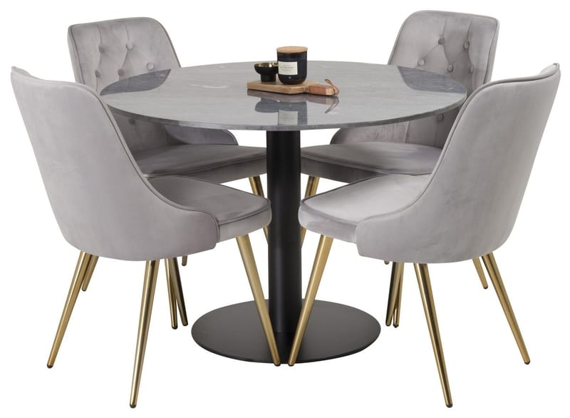 Admira Matbord 106 cm Runt Marmor med 4 Velvet Deluxe Sammetstol - Möbler - Bord & matgrupp - Matgrupp