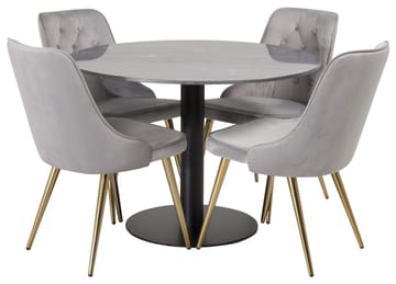 Admira Matbord 106 cm Runt Marmor med 4 Velvet Deluxe Sammetstol - Möbler - Bord & matgrupp - Matgrupp