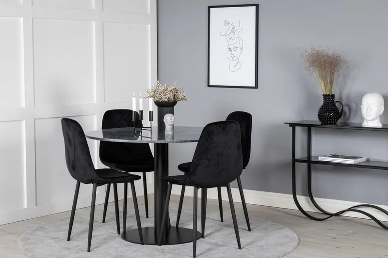 Admira Matbord 106 cm Runt Marmor med 4 Polar Matstol