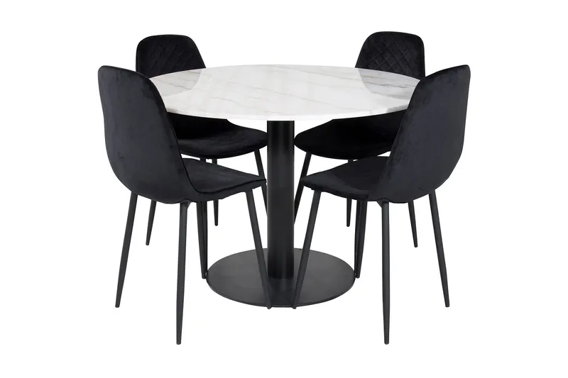 Admira Matgrupp 106 cm Rund inkl 4 Ypas Stolar, Marmor/Vit/Svart