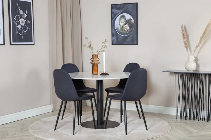 Admira Matgrupp 106 cm Rund inkl 4 Ypas Stolar - Marmor/Vit/Svart - Möbler - Bord & matgrupp - Matgrupp