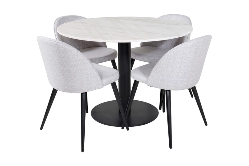 Admira Matgrupp 106 cm Runt Marmor inkl 4 Sedavi Stolar, Vit/Svart/Grå