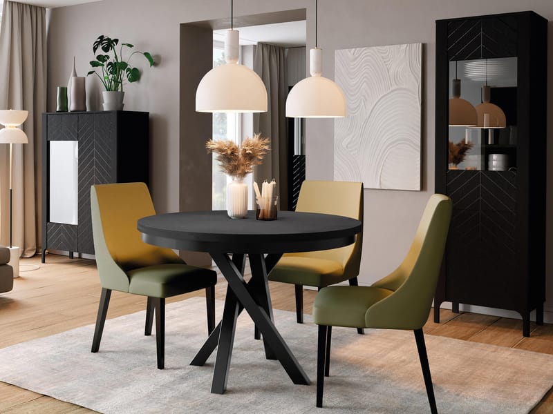 Aggarwal Runt Matbord 100 cm med Mörkt Trä- och Metallutseende - Svart - Möbler - Bord & matgrupp - Matbord & köksbord