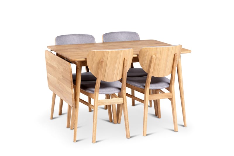 Alborg Förlängningsbar Matgrupp 120-160 cm med 4 Borgholm Stolar i massivt trä, Brun/Natur