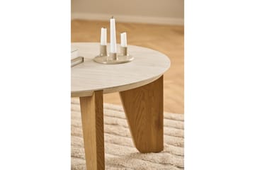 Alkha Runt Soffbord 80 cm i Sten med Träben - Beige - Möbler - Bord & matgrupp - Soffbord
