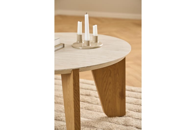 Alkha Runt Soffbord 80 cm i Sten med Träben - Beige - Möbler - Bord & matgrupp - Soffbord