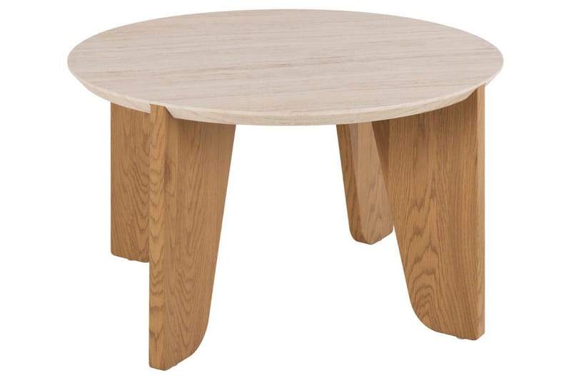 Alkha Runt Soffbord 80 cm i Sten med Träben - Beige - Möbler - Bord & matgrupp - Soffbord