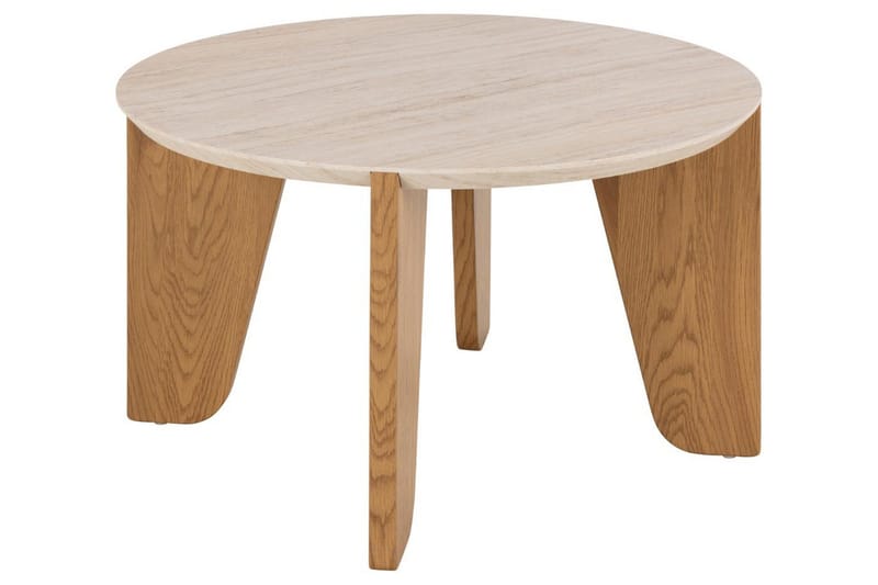 Alkha Runt Soffbord 80 cm i Sten med Träben, Beige