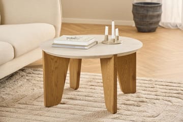 Alkha Runt Soffbord 80 cm i Sten med Träben - Beige - Möbler - Bord & matgrupp - Soffbord
