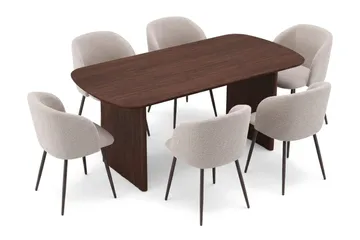 Alma Matgrupp 180 cm rektangulärt med 6 Greya Mastolar - Valnöt - Möbler - Bord & matgrupp - Matgrupp