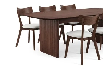 Alma Matgrupp 220 cm rektangulärt i Valnöt med 6 Amelia Matstolar med Dyna - Valnöt/Beige - Möbler - Bord & matgrupp - Matgrupp