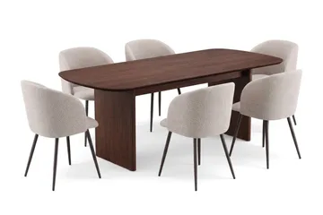 Alma Matgrupp 220 cm rektangulärt med 6 Greya Mastolar - Valnöt - Möbler - Bord & matgrupp - Matgrupp