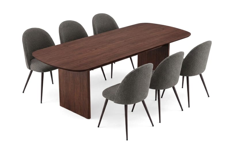 Alma Matgrupp 220 cm rektangulärt med 6 Nibe Plus Mastolar - Valnöt - Möbler - Bord & matgrupp - Matgrupp
