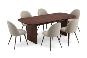Alma Matgrupp 220 cm rektangulärt med 6 Nibe Plus Mastolar - Valnöt - Möbler - Bord & matgrupp - Matgrupp