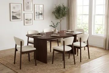 Alma Matgrupp rektangulärt 180 cm Valnöt med 6 Nala Matstolar - Valnöt - Möbler - Bord & matgrupp - Matgrupp