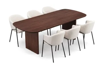 Alma Matgrupp rektangulärt 220 cm med 6 Filip Matstolar - Valnöt - Möbler - Bord & matgrupp - Matgrupp