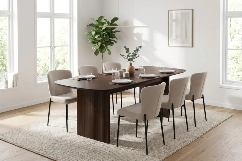 Alma Matgrupp rektangulärt 220 cm Rökt Ek med 6 Elsie Matstolar - Rökt ek - Möbler - Bord & matgrupp - Matgrupp