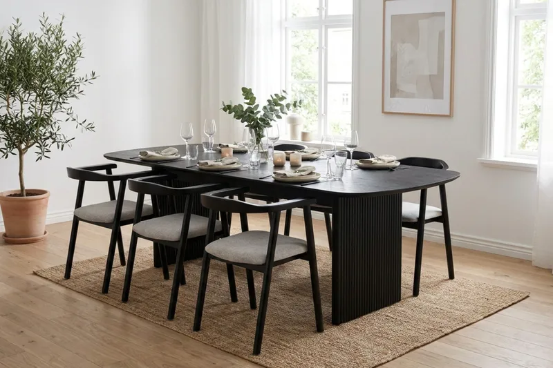 Alma Matgrupp rektangulärt 220 cm Svart med 6 Jolie Matstolar - Möbler - Bord & matgrupp - Matgrupp