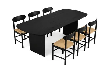 Alma Matgrupp rektangulärt 220 cm Svart med 6 Malte Matstolar - Möbler - Bord & matgrupp - Matgrupp