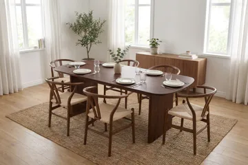 Alma Matgrupp rektangulärt 220 cm Valnöt med 6 Dastoori Matstolar - Valnöt - Möbler - Bord & matgrupp - Matgrupp