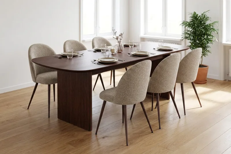 Alma Matgrupp rektangulärt 220 cm Valnöt med 6 Nibe Plus Matstolar - Valnöt - Möbler - Bord & matgrupp - Matgrupp