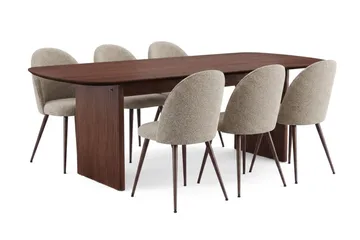Alma Matgrupp rektangulärt 220 cm Valnöt med 6 Nibe Plus Matstolar - Valnöt - Möbler - Bord & matgrupp - Matgrupp