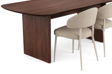 Alma Rektangulär Matgrupp 220 cm – Matbord med Valnötsutseende och 6 Klädda Sawako Matstolar - Brun|Beige - Möbler - Bord & matgrupp - Matgrupp