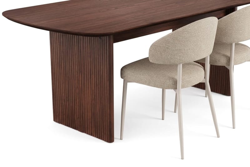 Alma Rektangulär Matgrupp 220 cm – Matbord med Valnötsutseende och 6 Klädda Sawako Matstolar - Brun|Beige - Möbler - Bord & matgrupp - Matgrupp
