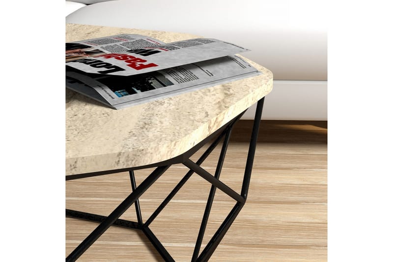 Almasi Ovalt Soffbord 90 cm i Sten med Metallunderrede - Beige - Möbler - Bord & matgrupp - Soffbord