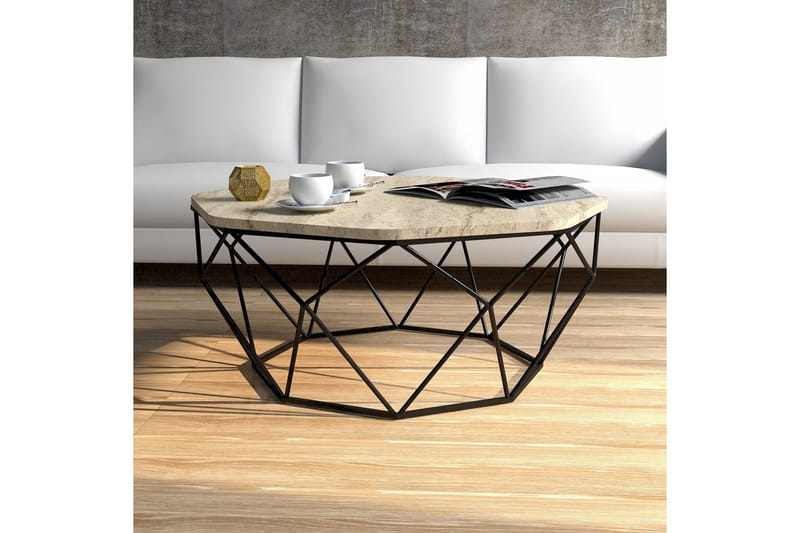 Almasi Ovalt Soffbord 90 cm i Sten med Metallunderrede - Beige - Möbler - Bord & matgrupp - Soffbord
