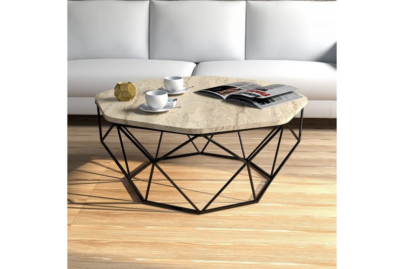 Almasi Ovalt Soffbord 90 cm i Sten med Metallunderrede - Beige - Möbler - Bord & matgrupp - Soffbord