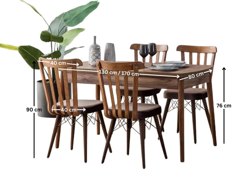 Alvryn Matgrupp Bord 130 cm + 4 Stolar - Brun - Möbler - Bord & matgrupp - Matgrupp