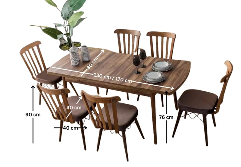 Alvryn Matgrupp Förlängningsbar 130-170 cm med 6 Stolar - Möbler - Bord & matgrupp - Matgrupp