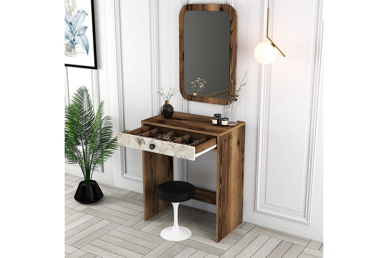 Ameias Sminkbord 70 cm - Valnöt/Vit/Marmor - Möbler - Bord & matgrupp - Sminkbord & toalettbord