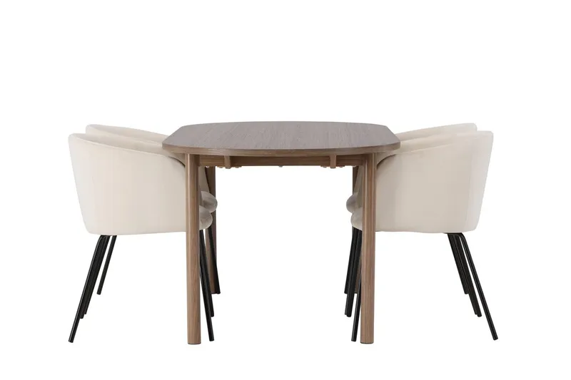 Andy Matbord 180x90 cm Brun med 4 Berit Karmstol Sammet med Armstöd - Möbler - Bord & matgrupp - Matgrupp