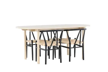 Andy Matgrupp 180 cm Oval med 4 Alfons stolar - Whitewash/Svart - Möbler - Bord & matgrupp - Matgrupp