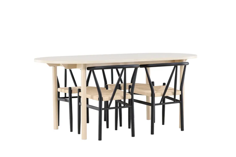 Andy Matgrupp 180 cm Oval med 4 Alfons stolar - Whitewash/Svart - Möbler - Bord & matgrupp - Matgrupp