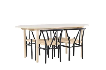 Andy Matgrupp 180 cm Oval med 4 Alfons stolar - Whitewash/Svart - Möbler - Bord & matgrupp - Matgrupp