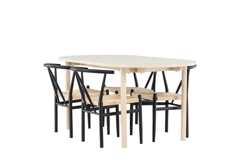 Andy Matgrupp 180 cm Oval med 4 Alfons stolar, Whitewash/Svart