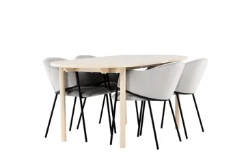 Andy Matgrupp 180 cm Oval med 4 Evelina stolar - Whitewash/Grå - Möbler - Bord & matgrupp - Matgrupp