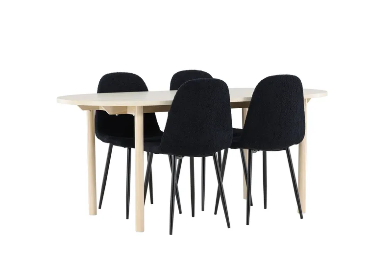 Andy Matgrupp 180 cm Oval med 4 Polar stolar - Whitewash/Svart - Möbler - Bord & matgrupp - Matgrupp